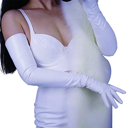 DooWay LATEX Super LONG GLOVES White 28-inch PU Faux Leather Patent 70cm Simulation Sexy Women Evening Party Dress Matching