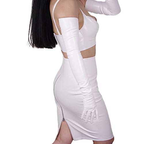 DooWay LATEX Super LONG GLOVES White 28-inch PU Faux Leather Patent 70cm Simulation Sexy Women Evening Party Dress Matching