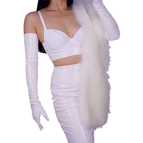 DooWay LATEX Super LONG GLOVES White 28-inch PU Faux Leather Patent 70cm Simulation Sexy Women Evening Party Dress Matching