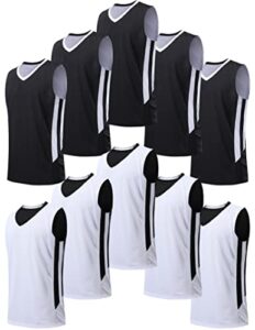 youth boys reversible mesh performance athletic basketball jerseys blank team uniforms for sports scrimmage (10 pack, black/white, youth l)