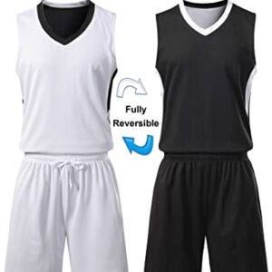 Youth Boys Reversible Mesh Performance Athletic Basketball Jerseys Blank Team Uniforms for Sports Scrimmage (10 Pack, Black/White, Youth L)