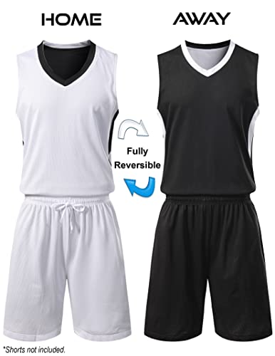 Youth Boys Reversible Mesh Performance Athletic Basketball Jerseys Blank Team Uniforms for Sports Scrimmage (10 Pack, Black/White, Youth L)