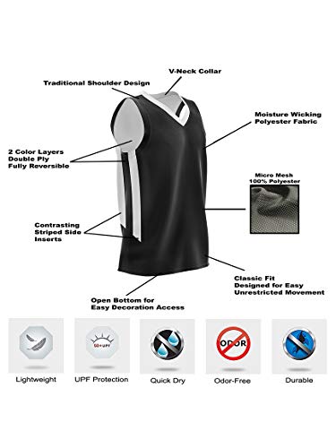 Youth Boys Reversible Mesh Performance Athletic Basketball Jerseys Blank Team Uniforms for Sports Scrimmage (10 Pack, Black/White, Youth L)