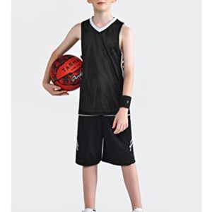 Youth Boys Reversible Mesh Performance Athletic Basketball Jerseys Blank Team Uniforms for Sports Scrimmage (10 Pack, Black/White, Youth L)