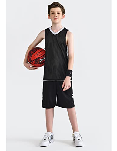 Youth Boys Reversible Mesh Performance Athletic Basketball Jerseys Blank Team Uniforms for Sports Scrimmage (10 Pack, Black/White, Youth L)