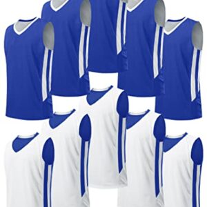 Youth Boys Reversible Mesh Performance Athletic Basketball Jerseys Blank Team Uniforms for Sports Scrimmage (10 Pack, Blue/White, Youth M)