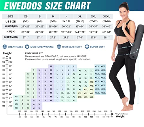 Ewedoos Women's Yoga Pants with Pockets - Leggings with Pockets, High Waist Tummy Control Non See-Through Workout Pants (EW320 Black, X-Large)