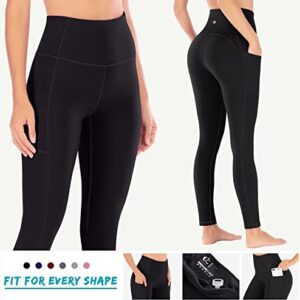 Ewedoos Women's Yoga Pants with Pockets - Leggings with Pockets, High Waist Tummy Control Non See-Through Workout Pants (EW320 Black, X-Large)