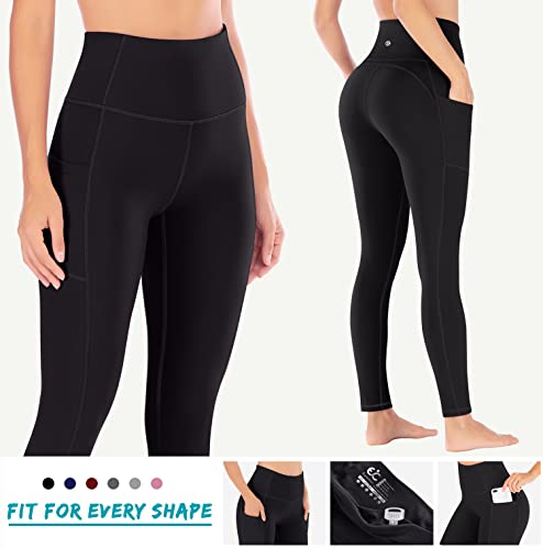 Ewedoos Women's Yoga Pants with Pockets - Leggings with Pockets, High Waist Tummy Control Non See-Through Workout Pants (EW320 Black, X-Large)