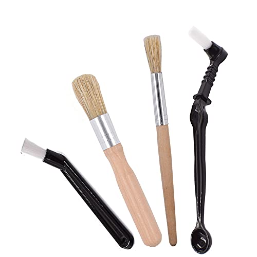 Coffee Machine Cleaning Brush Set 4 Pieces Coffee Cleaning Brush Wooden Cleaning Brush for Grinders and Nylon Espresso Brush for Coffee Machine Group Head