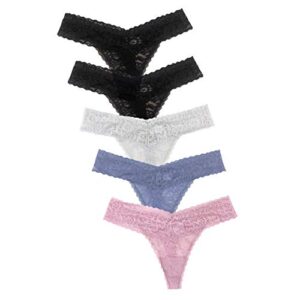 luna & sun women lace underwear soft sexy feminine thongs (pale blue, light grey, lilac, black, black (5pcs), l)