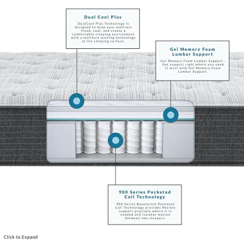 Beautyrest Silver BRS900 12.25” Plush Queen Mattress, Cooling Technology, Supportive, CertiPUR-US, 100-Night Sleep Trial, 10-Year Limited Warranty , White