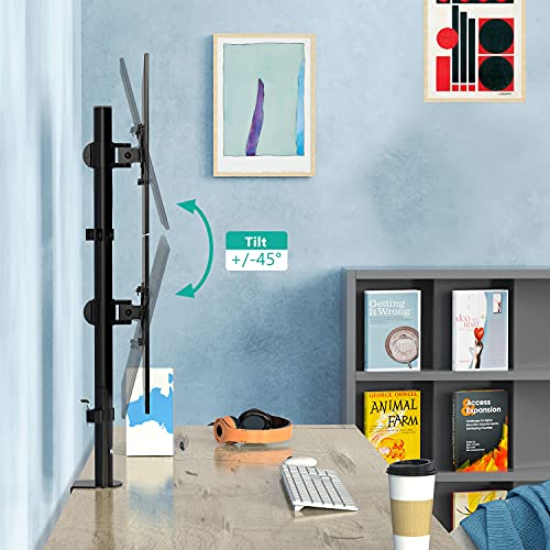 WALI Dual Monitor Desk Mount Stand for LCD LED Flat Screen TV Holds in Vertical Position 2 Screens up to 27 Inch with Optional Grommet Base (M002XLS), Black