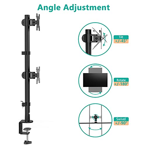 WALI Dual Monitor Desk Mount Stand for LCD LED Flat Screen TV Holds in Vertical Position 2 Screens up to 27 Inch with Optional Grommet Base (M002XLS), Black