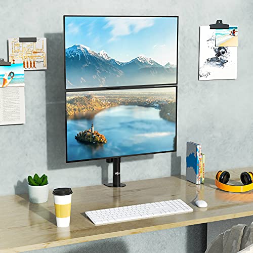 WALI Dual Monitor Desk Mount Stand for LCD LED Flat Screen TV Holds in Vertical Position 2 Screens up to 27 Inch with Optional Grommet Base (M002XLS), Black