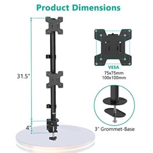 WALI Dual Monitor Desk Mount Stand for LCD LED Flat Screen TV Holds in Vertical Position 2 Screens up to 27 Inch with Optional Grommet Base (M002XLS), Black