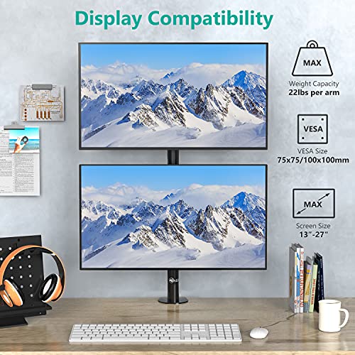 WALI Dual Monitor Desk Mount Stand for LCD LED Flat Screen TV Holds in Vertical Position 2 Screens up to 27 Inch with Optional Grommet Base (M002XLS), Black
