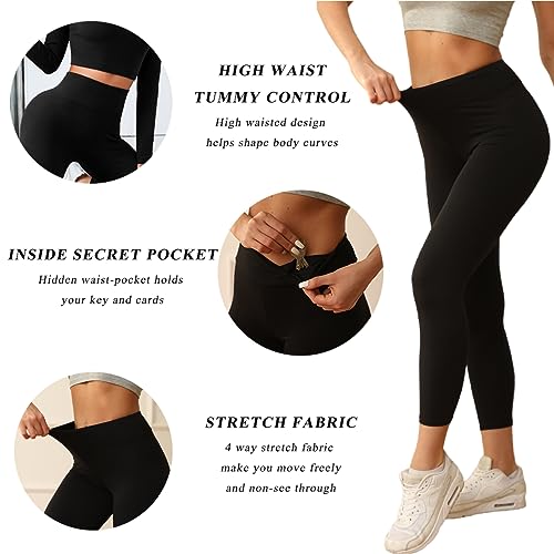 KT Buttery Soft Leggings for Women - High Waisted Leggings Pants with Pockets - Reg & Plus Size(Black-2 Pairs,One Size)