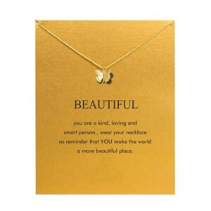 Hundred River Friendship Anchor Compass Necklace Good Luck Elephant Pendant Chain Necklace with Message Card (gold butterfly)