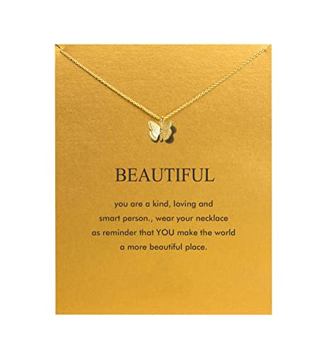 Hundred River Friendship Anchor Compass Necklace Good Luck Elephant Pendant Chain Necklace with Message Card (gold butterfly)