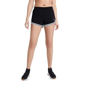 champion, varsity, moisture wicking, lightweight gym shorts for women, 3.5", black, small
