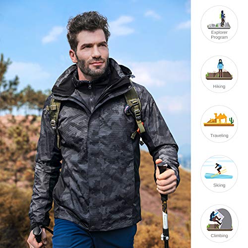 CAMEL CROWN Waterproof Ski Jacket for Men 3 in 1 Winter Jacket Windbreaker Snow Coat Parka for Hiking Snowboard