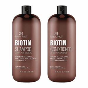 botanic hearth biotin shampoo and conditioner set - with ginger oil & keratin for hair loss and thinning hair - fights hair loss, sulfate free, for men and women, (packaging may vary),16 fl oz each