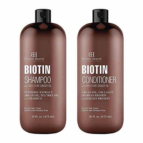 BOTANIC HEARTH Biotin Shampoo and Conditioner Set - with Ginger Oil & Keratin for Hair Loss and Thinning Hair - Fights Hair Loss, Sulfate Free, for Men and Women, (Packaging May Vary),16 fl oz each