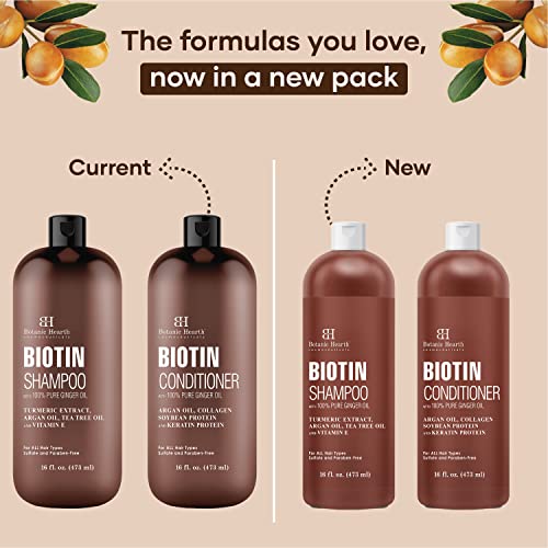 BOTANIC HEARTH Biotin Shampoo and Conditioner Set - with Ginger Oil & Keratin for Hair Loss and Thinning Hair - Fights Hair Loss, Sulfate Free, for Men and Women, (Packaging May Vary),16 fl oz each