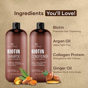 BOTANIC HEARTH Biotin Shampoo and Conditioner Set - with Ginger Oil & Keratin for Hair Loss and Thinning Hair - Fights Hair Loss, Sulfate Free, for Men and Women, (Packaging May Vary),16 fl oz each