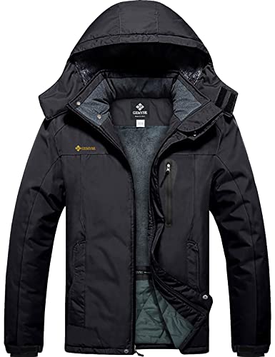 GEMYSE Men's Mountain Waterproof Ski Snow Jacket Winter Windproof Rain Jacket (Black,Small)