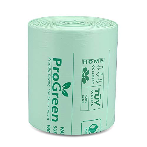 ProGreen 100% Compostable Bags 8 Gallon (30L), Extra Thick 0.85 Mil, 30 Count, Small Kitchen Trash Bags, Food Scraps Yard Waste Bags, ASTM D6400 BPI and TUV Austria Certified.