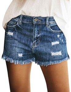 women's mid rise ripped denim shorts frayed raw hem jean shorts casual shorts, size xxl