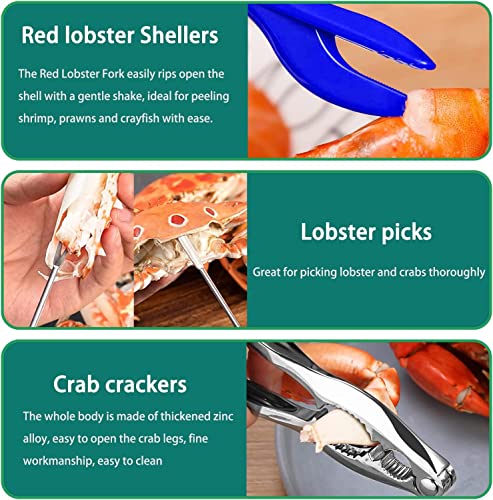 13 Pcs Seafood Crab Crackers and Tools, Nut Lobster Crackers and Picks Set Including 4 Lobster Crab Crackers 2 Lobster Shellers 4 Forks 2 Seafood Scissors and 1 Gift Box