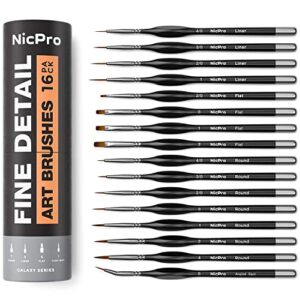 nicpro 16 pcs small detail paint brush set, professional miniature painting kit fine detail brushes for watercolor oil acrylic, craft, models, rock painting, paint by number- come with holder & bag