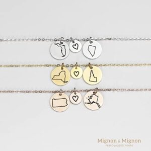 Best Friend Necklace Personalized Friendship Gifts Women Handmade Jewelry Long Distance Couple Mother's Day Gift for Mom State Charm Mother Daughter Matching Necklaces Birthday Family Gifts -CN-LDS