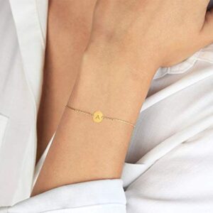 Glimmerst Personalized Initial Bracelet, 18K Gold Plated Stainless Steel Letter A Bracelet Dainty Coin Charm Bracelet Delicate Disc Name Bracelet for Women Girls