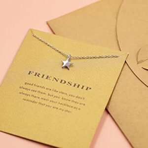 Hundred River Friendship Necklace Star Pendant Chain Necklace with Message Card Gift Card (Star 2s)