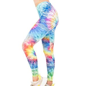 tie dye seamless workout leggings - women’s colorful mandala printed yoga leggings, tummy control running pants