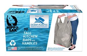 hippo sak recycled tall kitchen bags made with oceanbound plastic (90 count)