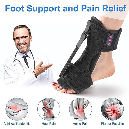 Plantar Fasciitis Night Splint Drop Foot Orthotic Brace,Improved Dorsal Night Splint for Effective Relief from Plantar Fasciitis, Achilles Tendonitis, Heel and Ankle Pain with Hard Spiky Massage Ball