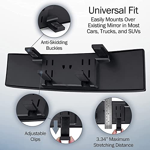 Verivue Mirrors Universal 12 Inch Interior Clip On Panoramic Rearview Car Wide Angle Mirror, Anti Glare, Clear Tint