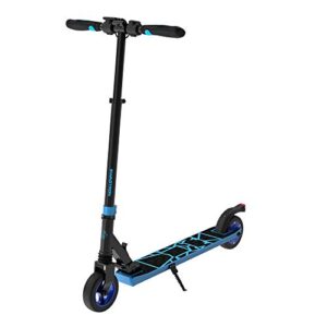 swagtron sg-8 swagger 8 lightweight folding electric scooter for kids & teens with kick-to-start, cruise control, adjustable stem, suspension, quiet motor (ipx4), blue