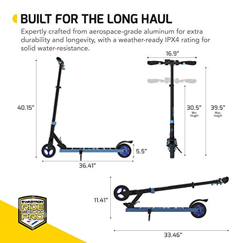 Swagtron SG-8 Swagger 8 Lightweight Folding Electric Scooter for Kids & Teens with Kick-to-Start, Cruise Control, Adjustable Stem, Suspension, Quiet Motor (IPX4), Blue