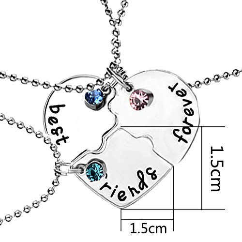 oAtm0eBcl 3Pcs/Set Friendship Necklace, Fashion Women Best Friends Rhinestone Heart Matching Pendant Necklace, Girls Jewelry Gift Silver