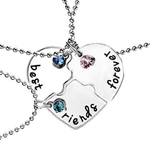 oatm0ebcl 3pcs/set friendship necklace, fashion women best friends rhinestone heart matching pendant necklace, girls jewelry gift silver