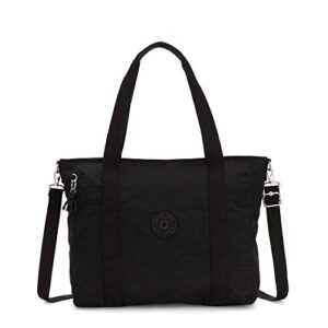 kipling women's asseni tote, lightweight everyday purse, nylon shoulder bag, black noir