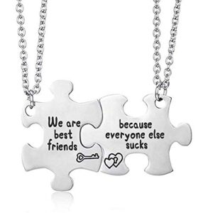 mjartoria best friend necklaces, friendship necklace puzzle piece necklaces set gifts for women teens bff necklace for 2 (we are best friend because everyone else ...)