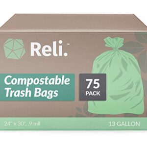 Reli. Compostable 13 Gallon Trash Bags | 75 Count | ASTM D6400 | Green | Eco-Friendly | For Compost