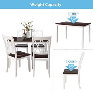 Merax Dining Table Set, Dining Room Set for 4, Kitchen Table Sets, Wood Dining Table and Chairs Set, Dining Set for Dining Room/Kitchen Room/Small Spaces, Cherry+White